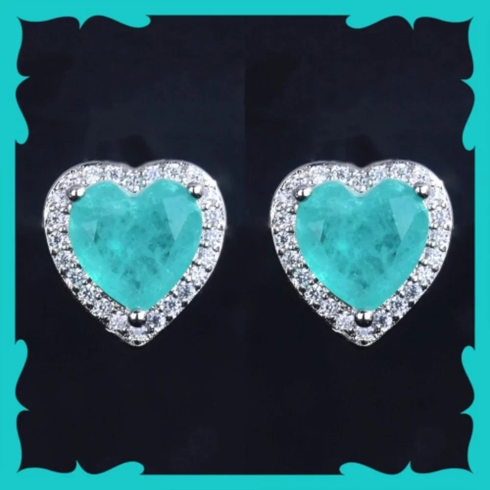 Gorgeous Brazilian Neon Blue Paraiba Tourmaline 3pc Jewelry Set not 925 - Picture 4 of 10